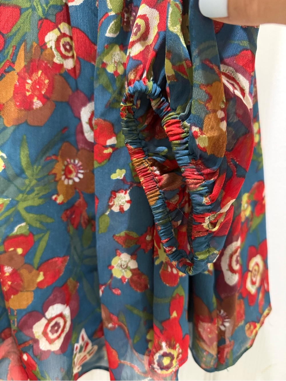 Rose & Olive Teal Floral Flowy Blouse with Red Accents - Picture 4 of 4